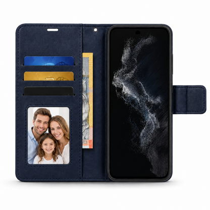 For Samsung Galaxy A17 Wallet Case Blue + 2 x Screen Protectors