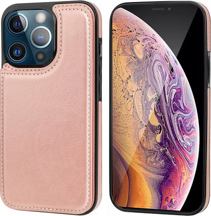 For iPhone 12 Pro Max Back Wallet Case with Card holder Rosegold