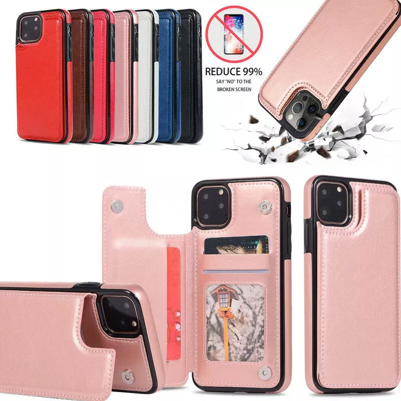 For iPhone 12 Pro Max Back Wallet Case with Card holder Rosegold