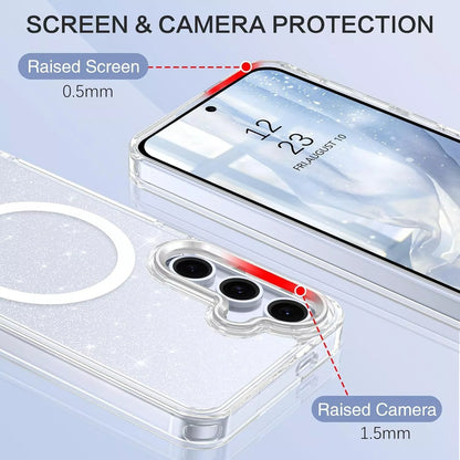 For Samsung Galaxy S25 Hard Glitter Shockproof MagSafe Magnetic Case Cover