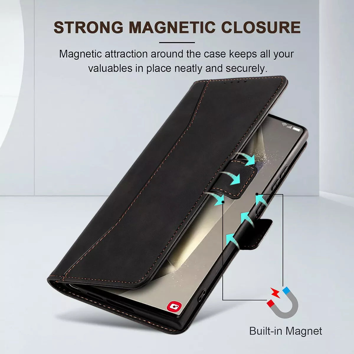 For Samsung Galaxy S24 Wallet Case Black Colour Folio Flip Cover
