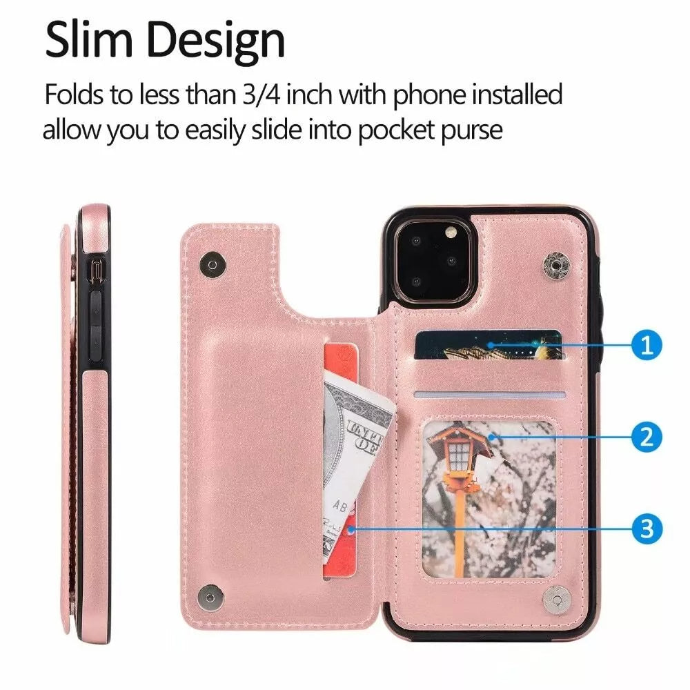 For iPhone 12 Pro Max Back Wallet Case with Card holder Rosegold