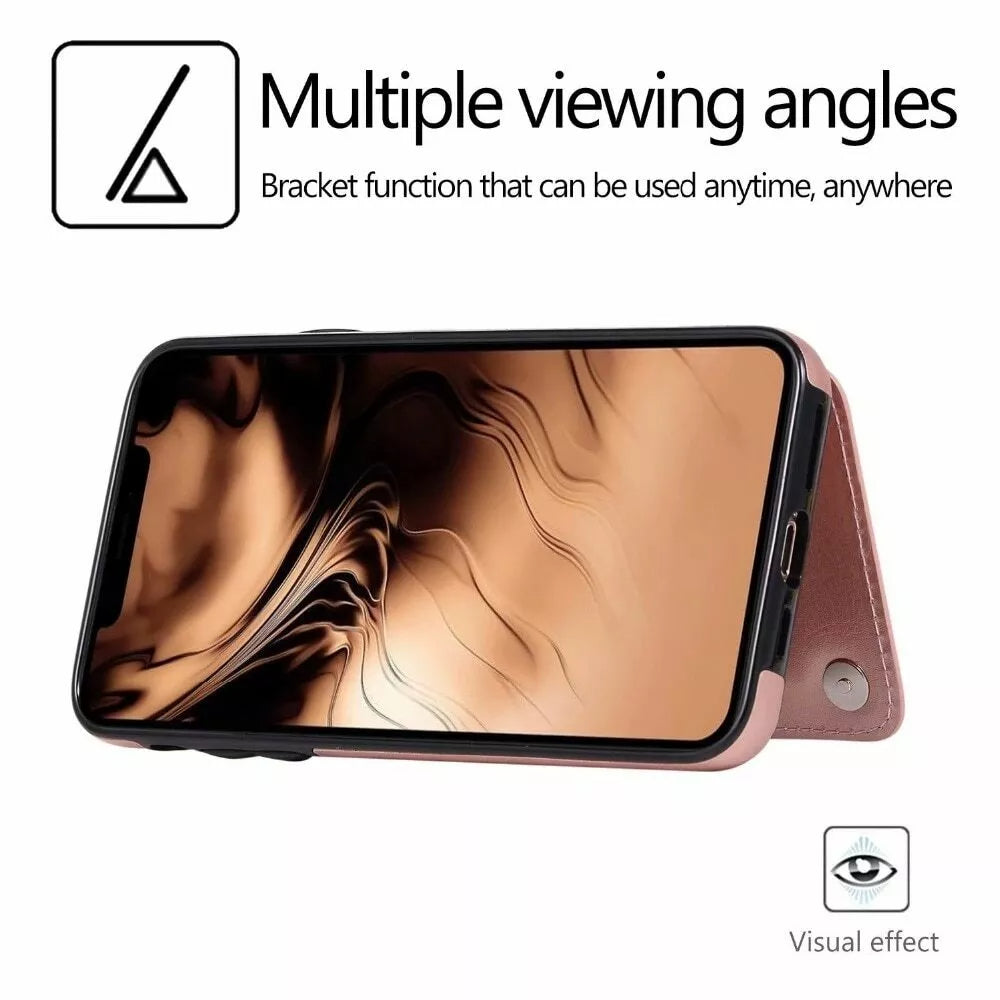 For iPhone 12 Pro Max Back Wallet Case with Card holder Rosegold