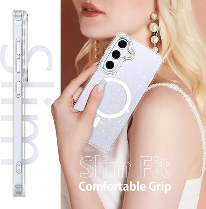For Samsung Galaxy S25 Hard Glitter Shockproof MagSafe Magnetic Case Cover