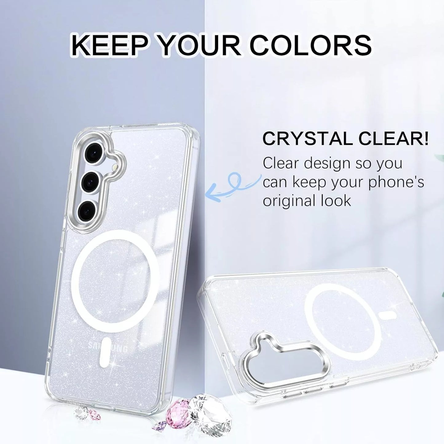 For Samsung Galaxy S25 Hard Glitter Shockproof MagSafe Magnetic Case Cover