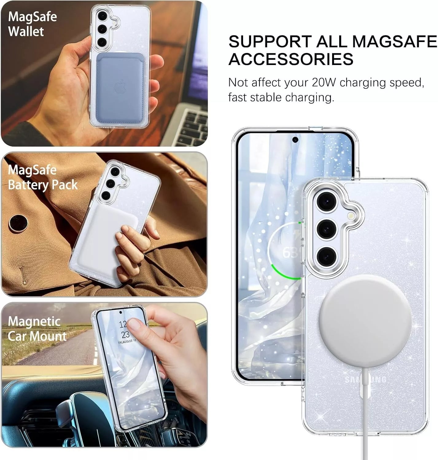 For Samsung Galaxy S25 Hard Glitter Shockproof MagSafe Magnetic Case Cover