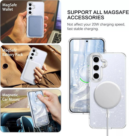 For Samsung Galaxy S25 Hard Glitter Shockproof MagSafe Magnetic Case Cover