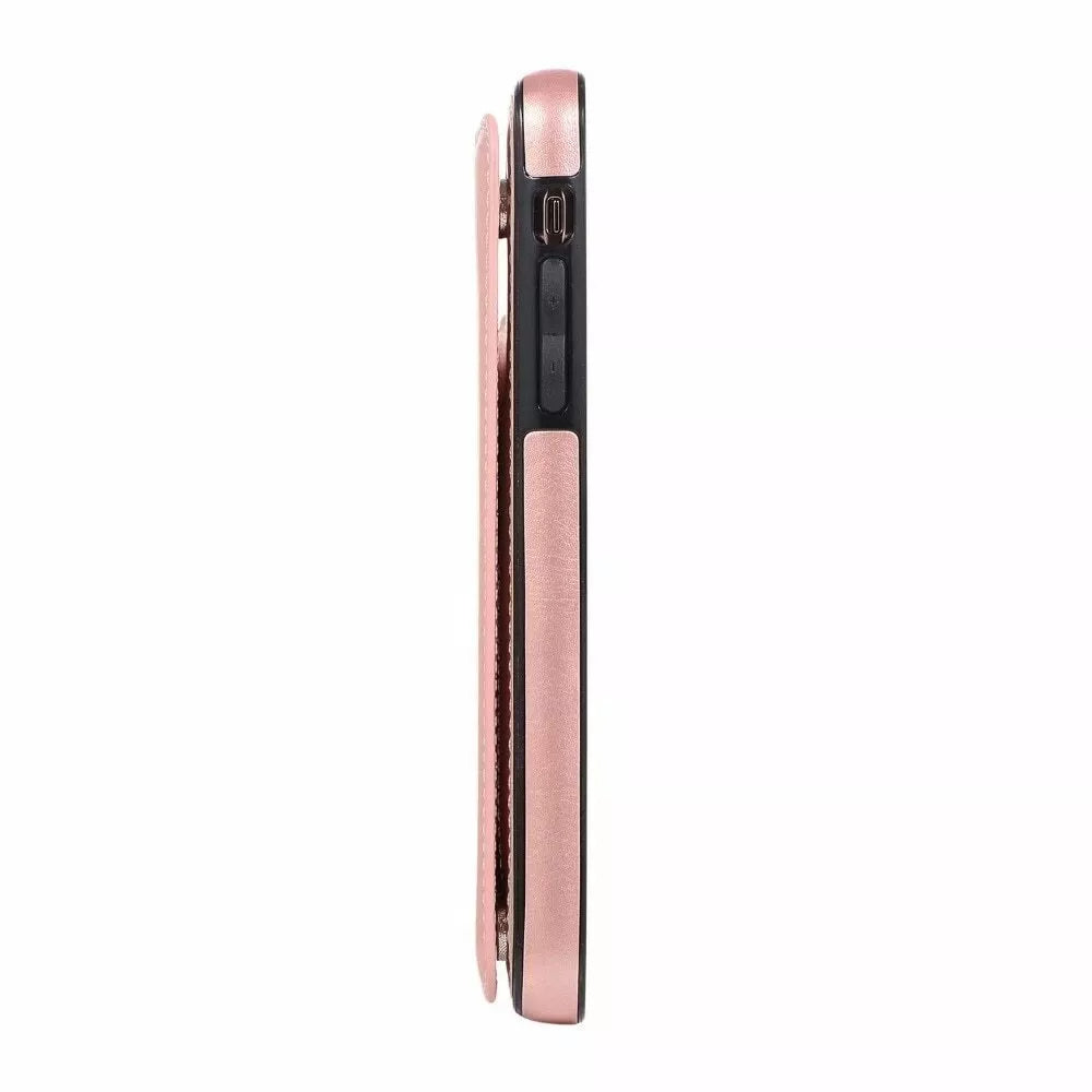 For iPhone 12 Pro Max Back Wallet Case with Card holder Rosegold