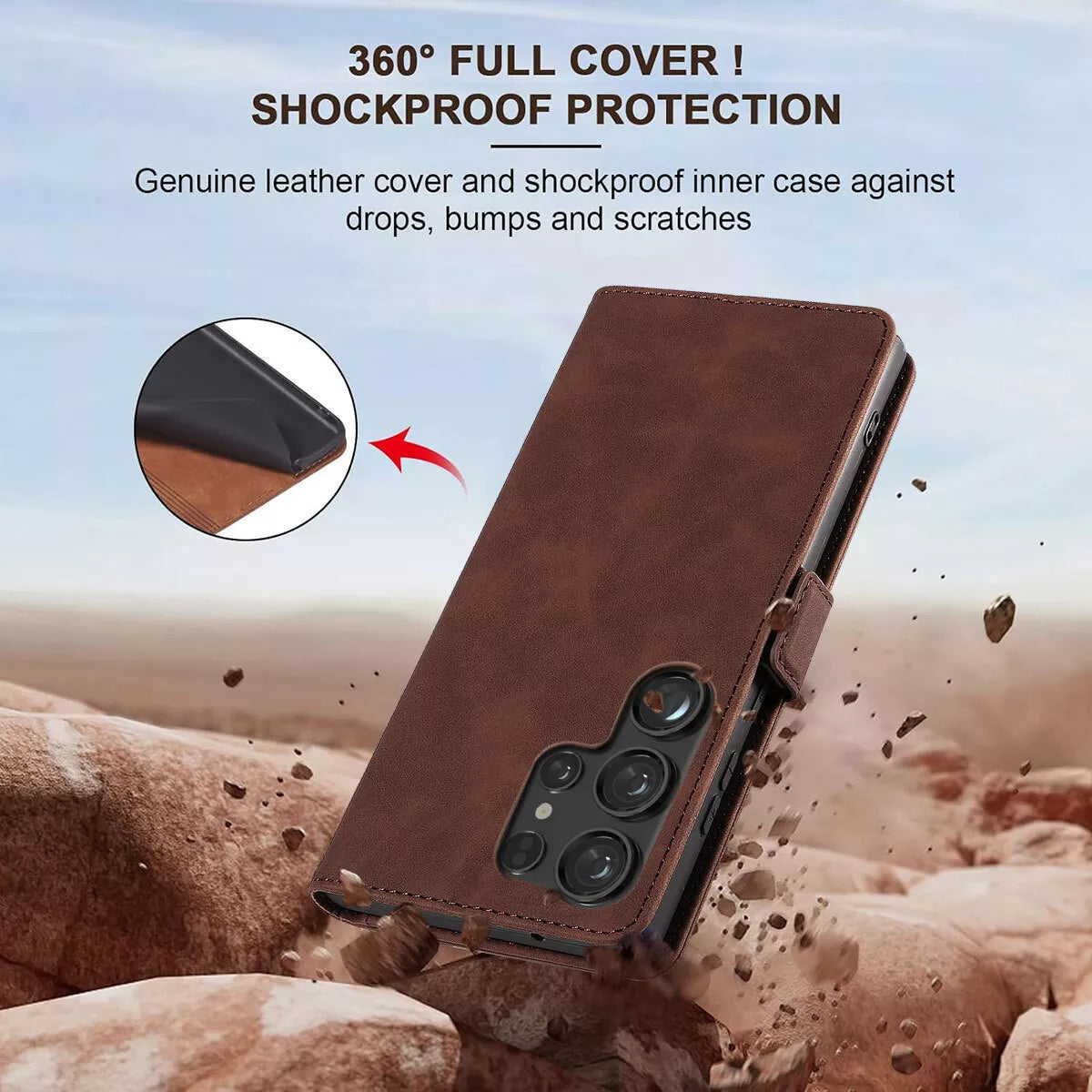 For Samsung Galaxy S24 Ultra Wallet Case Brown Colour Folio Flip Cover