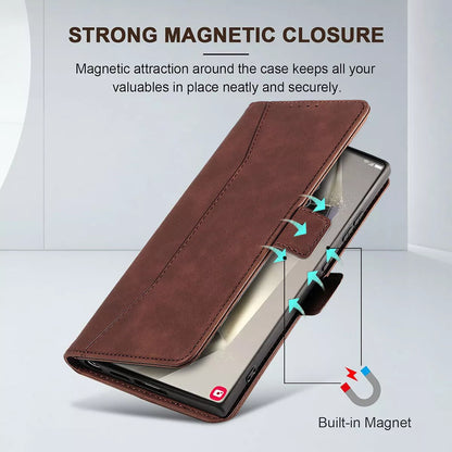 For Samsung Galaxy S24 Ultra Wallet Case Brown Colour Folio Flip Cover