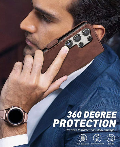 For Samsung Galaxy S24 Ultra Wallet Case Brown Colour Folio Flip Cover