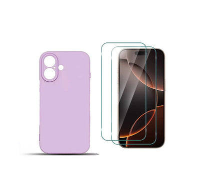 For iPhone 16  Silicone Gel Purple case + 2 x Screen Protectors