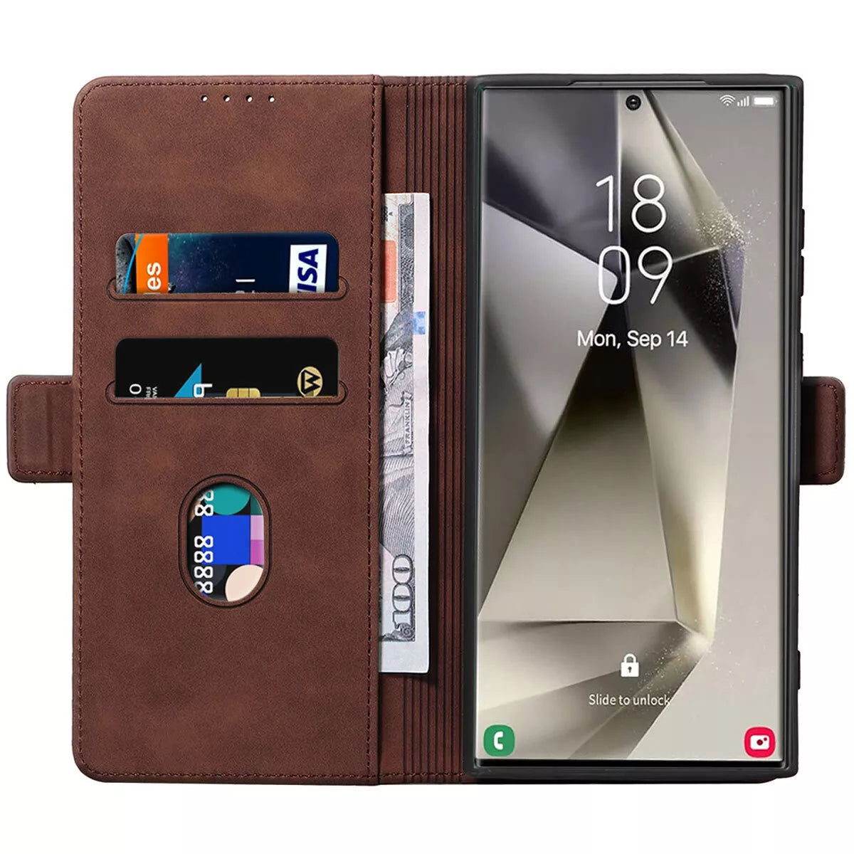 For Samsung Galaxy S24 Ultra Wallet Case Brown Colour Folio Flip Cover
