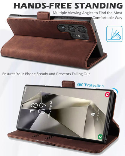 For Samsung Galaxy S24 Ultra Wallet Case Brown Colour Folio Flip Cover