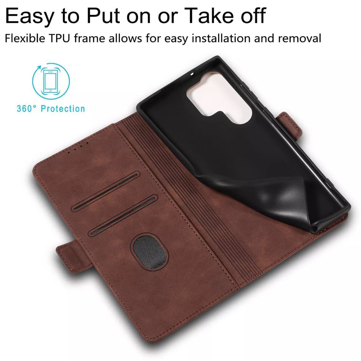 For Samsung Galaxy S24 Ultra Wallet Case Brown Colour Folio Flip Cover