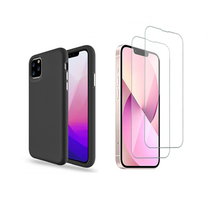 For iPhone 12 Shockproof Tradie Black Case + 2 Screen Protector