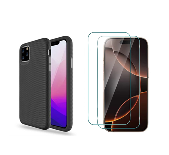 For iPhone 16 Pro Shockproof Tradie Black Case + 2x Screen Protector