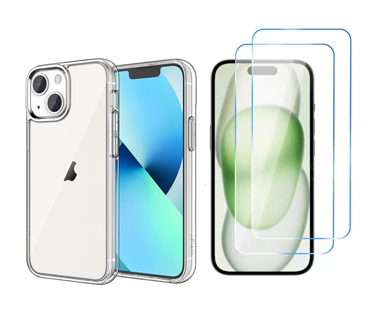 For iPhone 15 Case + 2 Glass Screen Protectors