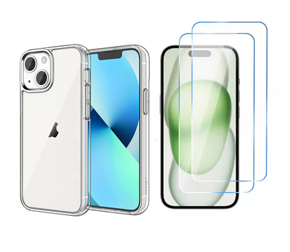 For iPhone 15 Case + 2 Glass Screen Protectors