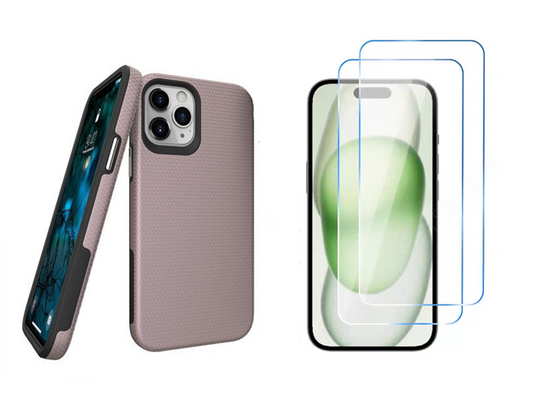 For iPhone 15 Pro Shockproof Rosegold Case +2x Glass Screen Protectors