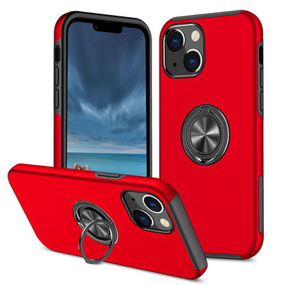 For iPhone 14 Slim Case with Metal Ring Stand-Red Colour