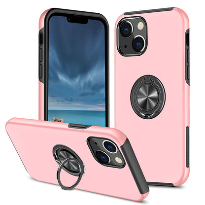 For iPhone 14 Slim Case with Metal Ring Stand-Pink Colour