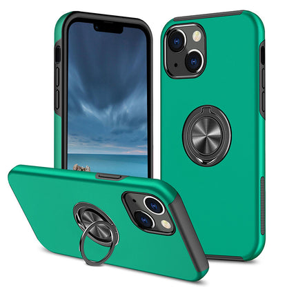 For iPhone 13 Slim Case with Metal Ring Stand-Dark Green