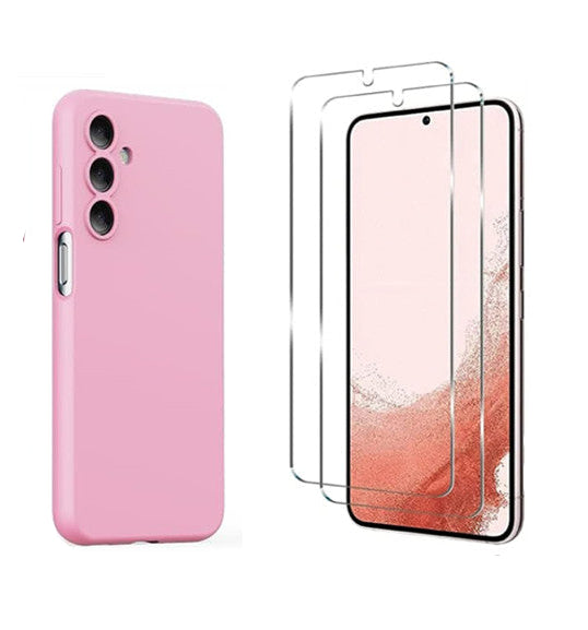 For Samsung Galaxy A05 Silicone Shockproof Pink Case + 2 Screen Protectors