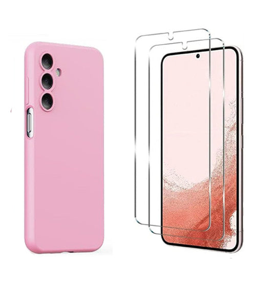 For Samsung Galaxy S24 FE Silicone Shockproof Pink Case + 2 Screen Protectors