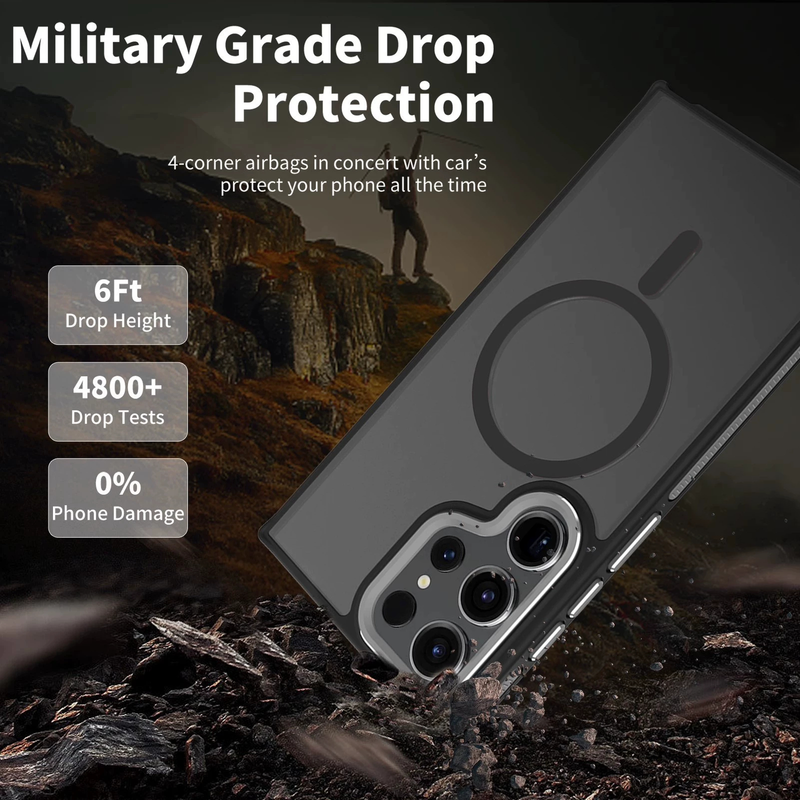 For Samsung Galaxy S25 Plus Matte Magsafe Strong Magnetic Shockproof Phone Case-Black
