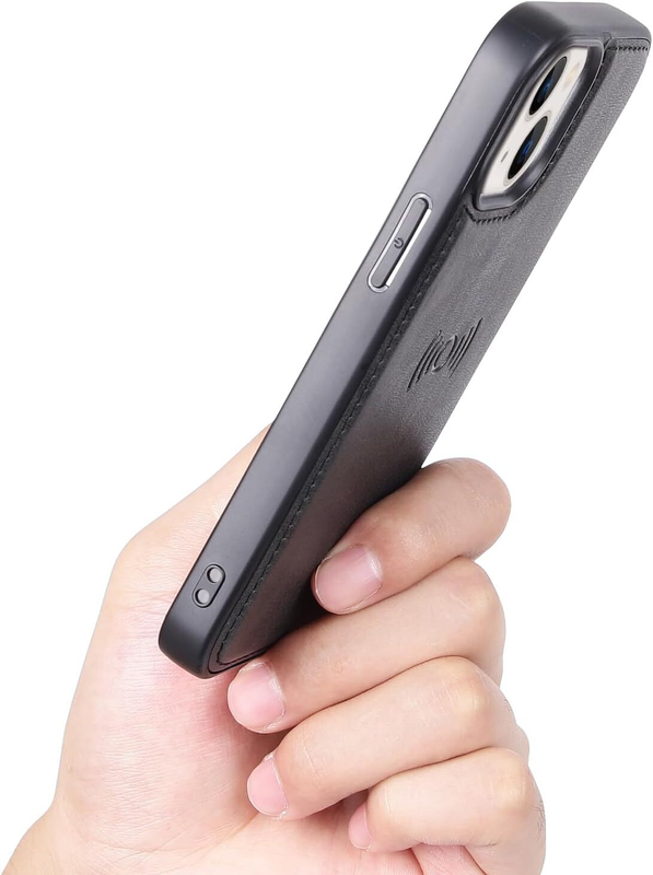 For iPhone 16 Plus Magnetic Detachable Black Wallet Case