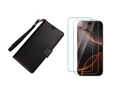 For iPhone 11 Wallet Case with Lanyard Black+ 2 x Screen Protectors