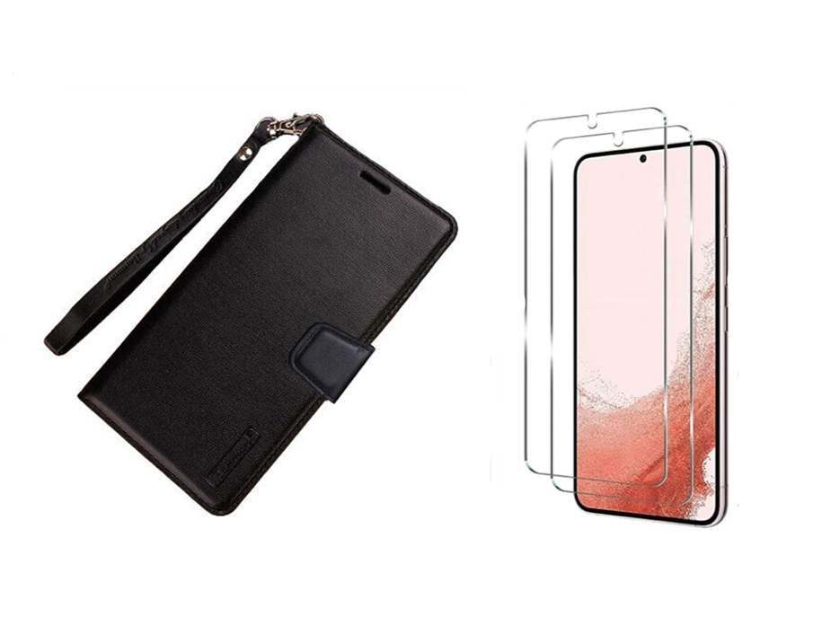 For Samsung Galaxy S25 Plus Wallet Case with Lanyard Black+ 2 x Screen Protectors