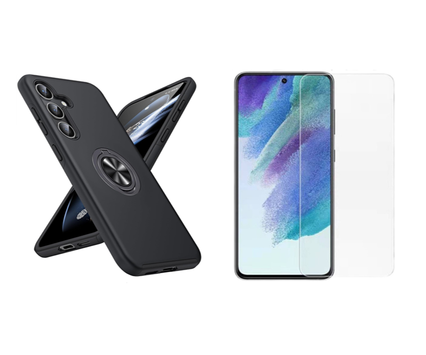 For Samsung Galaxy A36 Case with Ring Holder Kickstand Black case + 2 x Screen Protectors