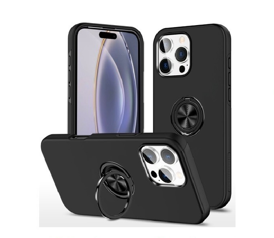 For iPhone 11 Pro Slim Case with Metal Ring Stand-Black