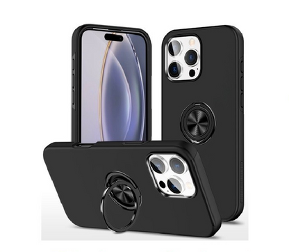 For iPhone 11 Pro Slim Case with Metal Ring Stand-Black