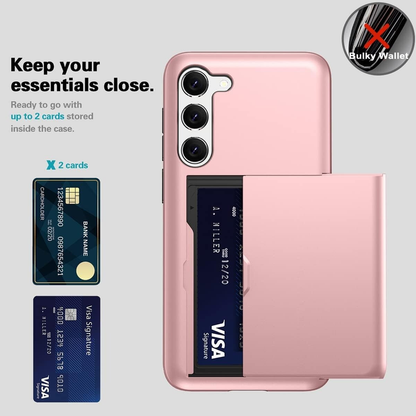 For Samsung Galaxy S24 FE Slide Armor Card Holder Shockproof Back Cover-Rose Gold