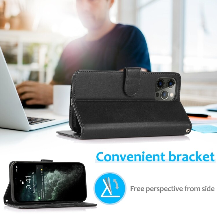 For iPhone 16 Plus Magnetic Detachable Black Wallet Case