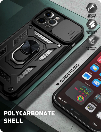 For Apple iPhone 15 Shockproof Case with  Kickstand Cover,Black