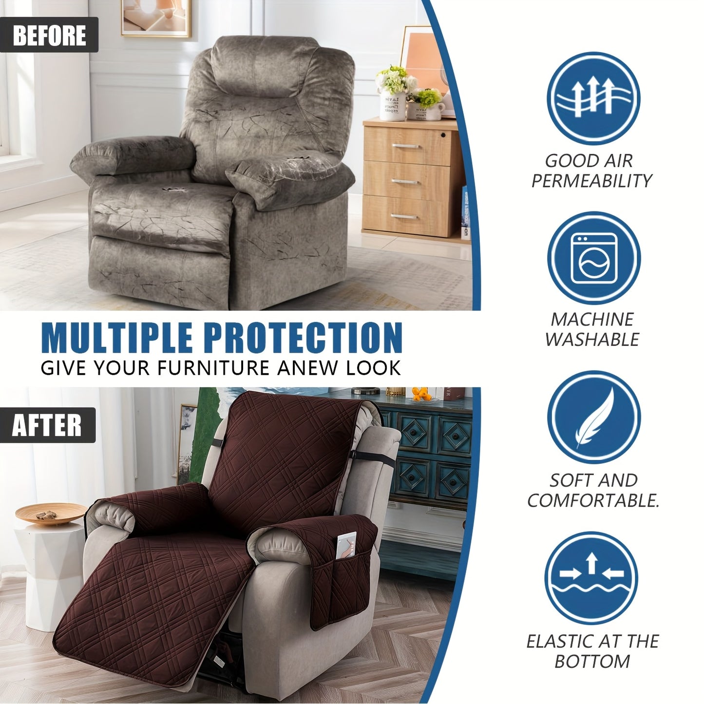 1pc Recliner Chair Cover Pad  for 1 Seater Sofa Slipcover