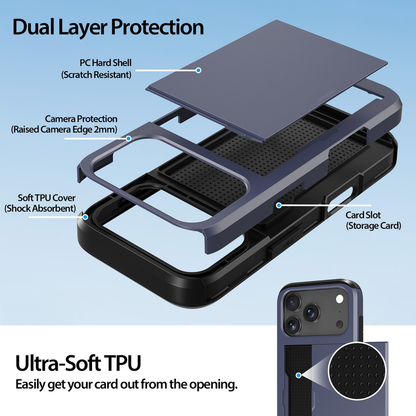 For Apple iPhone 17 Pro Slide Wallet Card Shockproof Cover-Black