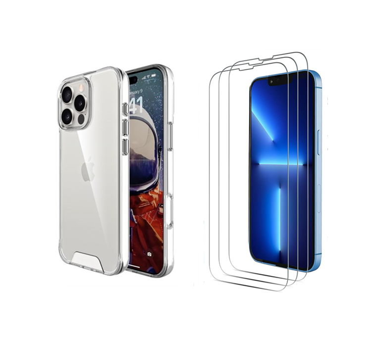 For iPhone 14 Pro Max clear Shockproof  Hard case +3x Screen Protectors