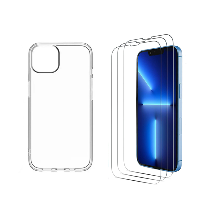 For iPhone 13 clear Shockproof  Hard case +3 x Screen Protectors