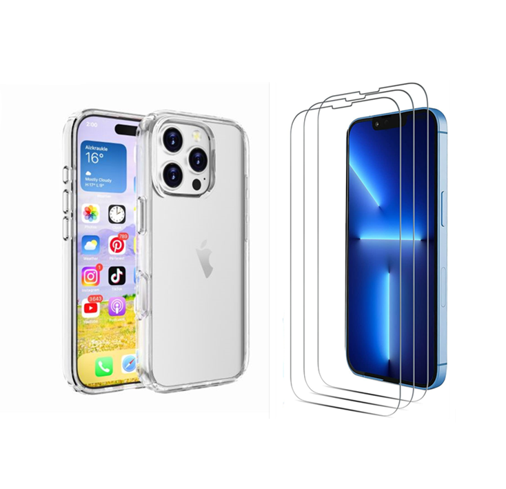 For iPhone 12 Pro clear Shockproof  Hard case +3x Screen Protectors