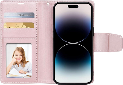 For iPhone 16 Pro Max Magnetic Detachable Rose Gold Wallet Case