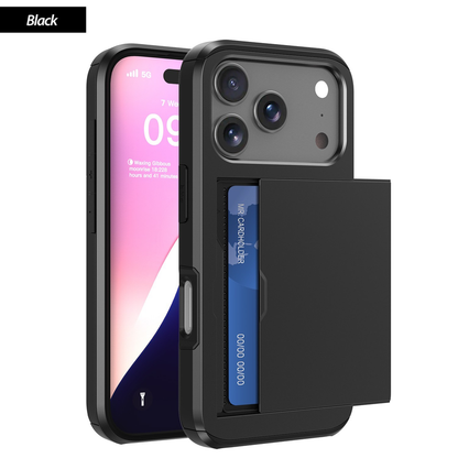 For Apple iPhone 17 Pro Slide Wallet Card Shockproof Cover-Black
