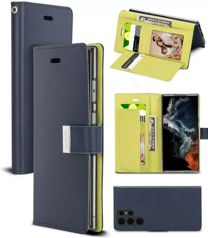 Dual layers wallet Cover For Samsung Galaxy S23 FE-Navy Blue