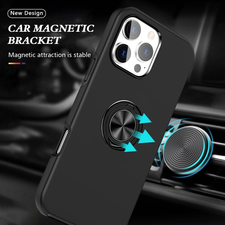 For iPhone 11 Pro Slim Case with Metal Ring Stand-Black