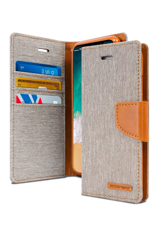 For iPhone 14 Plus Canvas Wallet Flip Case -Gray