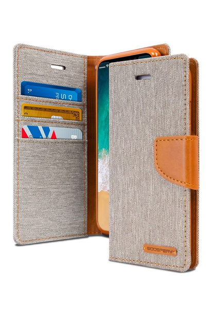 For iPhone 14 Plus Canvas Wallet Flip Case -Gray